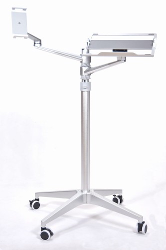 srebrny stojak do laptopa i tableta na kółkach.JPG