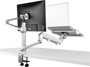 Uchwyt do laptopa i monitora ze sprężyną gazową (biało-srebrny)